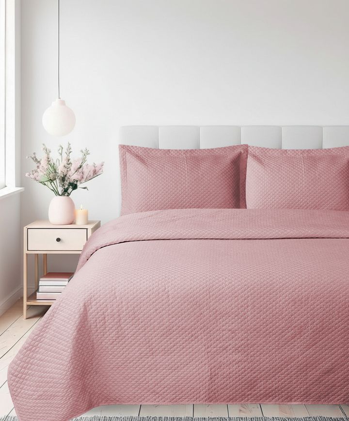 Colcha matelassê rosé com porta-travesseiros